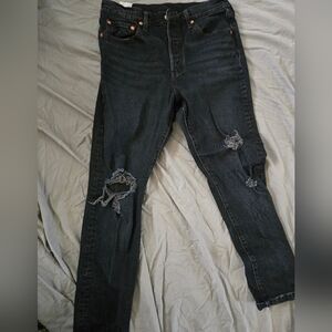 Levi's Black Distressed Straight Leg Jeans